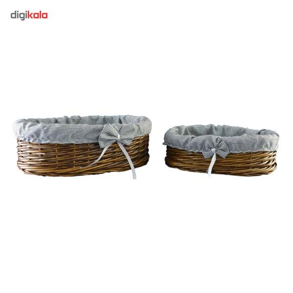 سبد حصیری گالری پرسی باف مدل بیضی طرح چهارخانه - بسته دو عددی