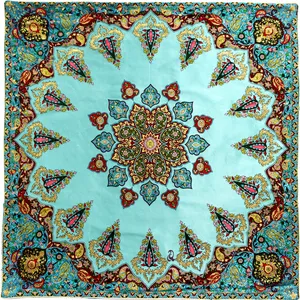 رومیزی ترمه ابریشم عدل کشمیر طرح سرو سایز 100x100 سانتی متر
