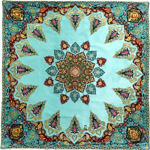 رومیزی ترمه ابریشم عدل کشمیر طرح سرو سایز 100x100 سانتی متر