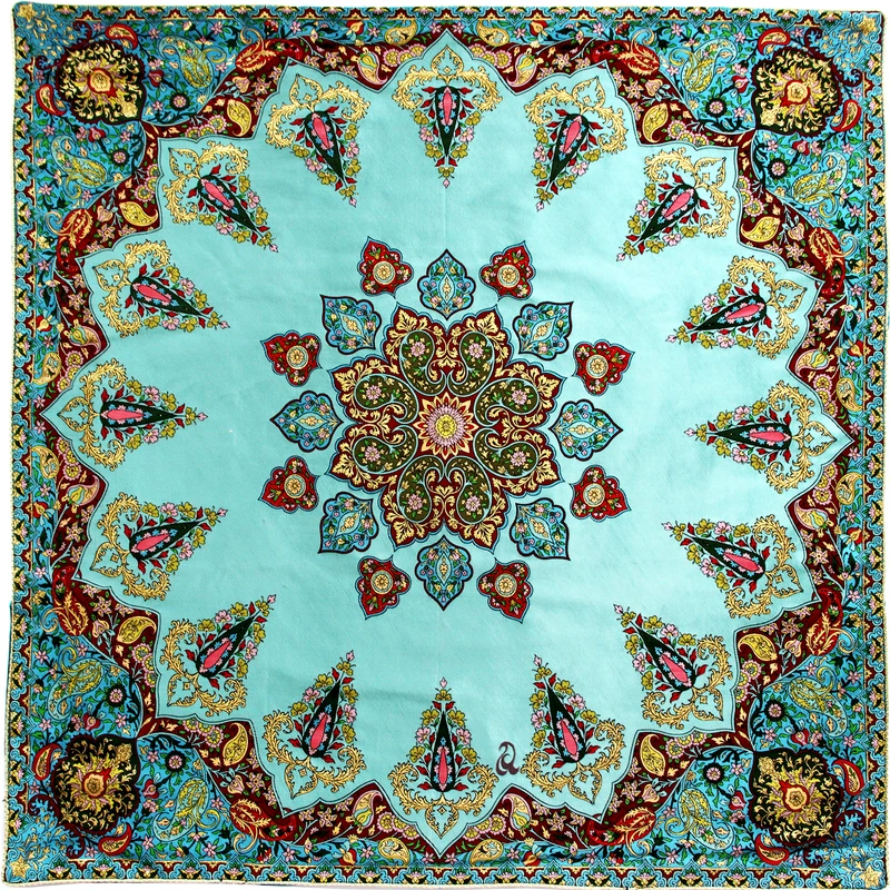 رومیزی ترمه ابریشم عدل کشمیر طرح سرو سایز 100x100 سانتی متر