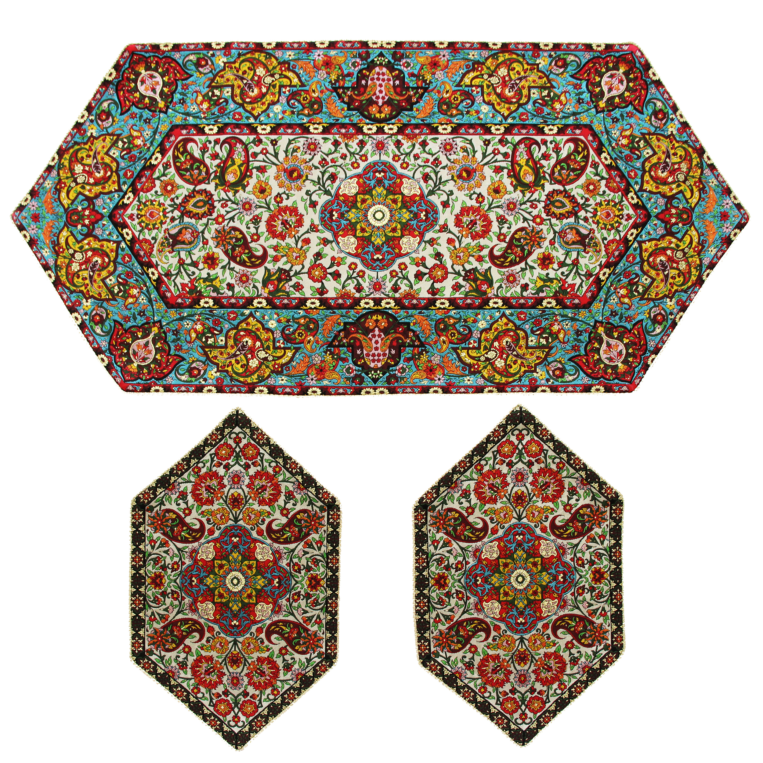 ست رومیزی 3 تکه ترمه عدل کشمیر طرح ساران کد 1535