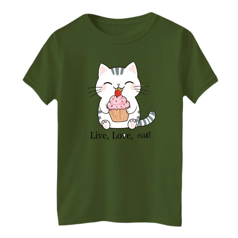 تی شرت آستین کوتاه بچگانه مدل گربه و کاپ کیک