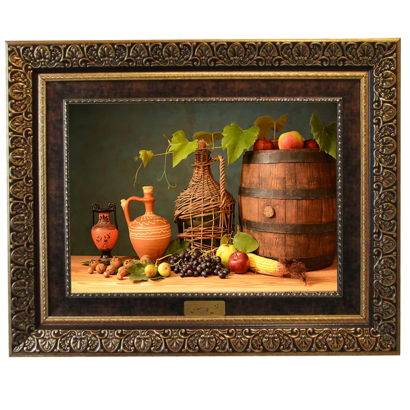 تابلو فرش ماشینی نقش نگار رضوی طرح ظرف و میوه کد 5394KC