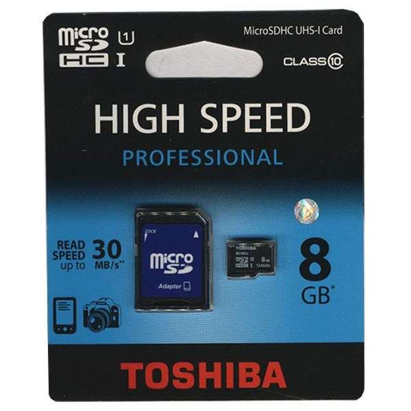 کارت حافظه microSDHC توشیبا مدل High Speed Professional کلاس 10 استاندارد UHS-I U1 سرعت 30MBps همراه با آداپتور SD ظرفیت 8 گیگابایت