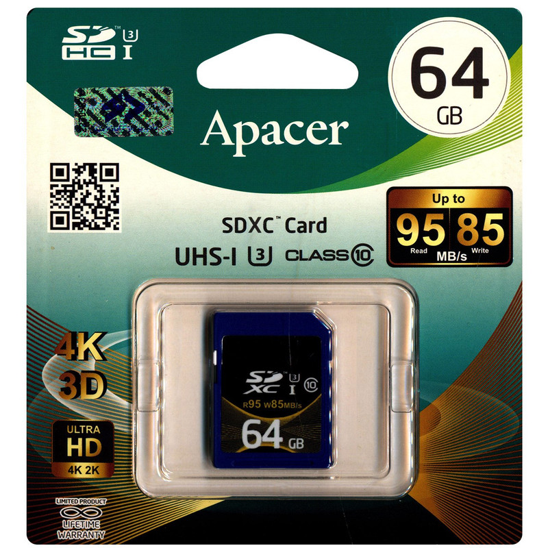 کارت حافظه SDXC اپیسر کلاس 10 استاندارد UHS-I U3 سرعت 95MBps ظرفیت 64 گیگابایت