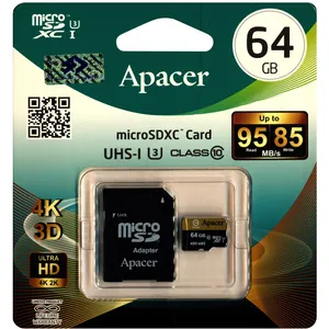 کارت حافظه microSDXC اپیسر کلاس 10 استاندارد UHS-I U3 سرعت 95MBps همراه با آداپتور SD ظرفیت 64 گیگابایت