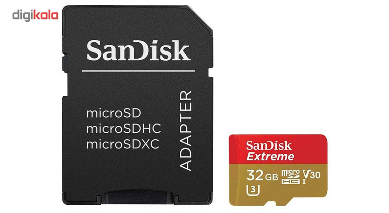 کارت حافظه microSDHC سن دیسک مدل Extreme V30 کلاس 10 استاندارد UHS-I U3 سرعت 90MBps همراه با آداپتور SD ظرفیت 32 گیگابایت