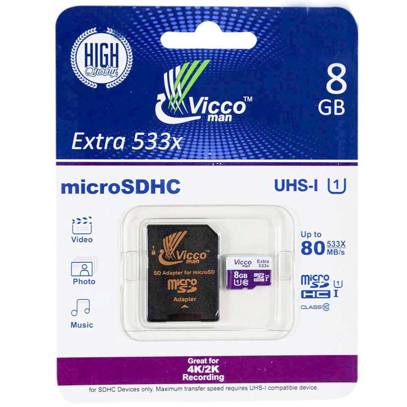 کارت حافظه microSDHC ویکو من مدل Extre 533X کلاس 10 استاندارد UHS-I U1 سرعت 80MBps ظرفیت 8 گیگابایت همراه با آداپتور SD