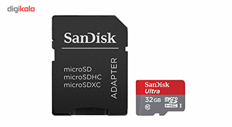 کارت حافظه MicroSDHC سن دیسک مدل Ultraکلاس 10 استاندارد UHS-I U1 سرعت 80MBps 533X همراه با آداپتور SD ظرفیت 32 گیگابایت