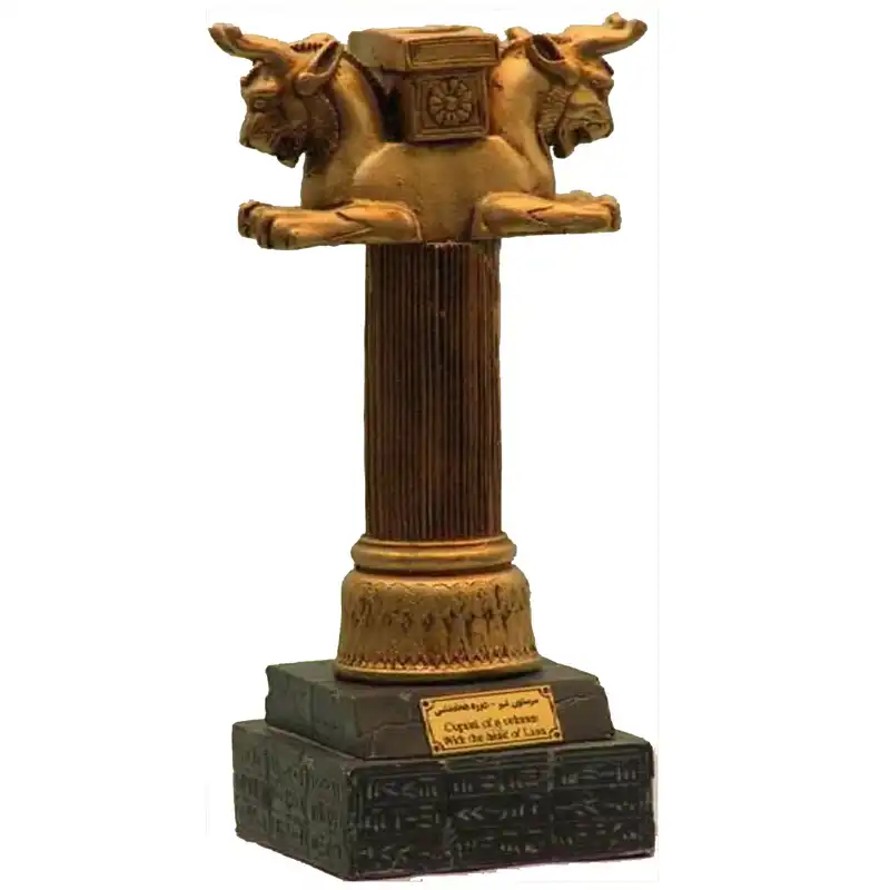 مجسمه تندیس و پیکره شهریار مدل سر ستون با سر شیر و ستون متوسط کد MO160