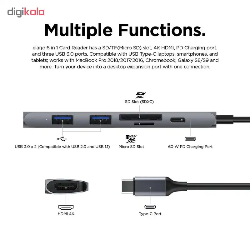 هاب ۶ پورت USB-C الاگو مدل EUSBC-HB6