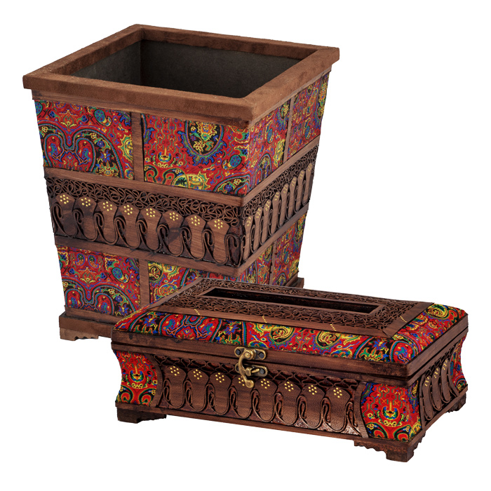 ست سطل و جعبه دستمال کاغذی معرق کاری مدل ab0041