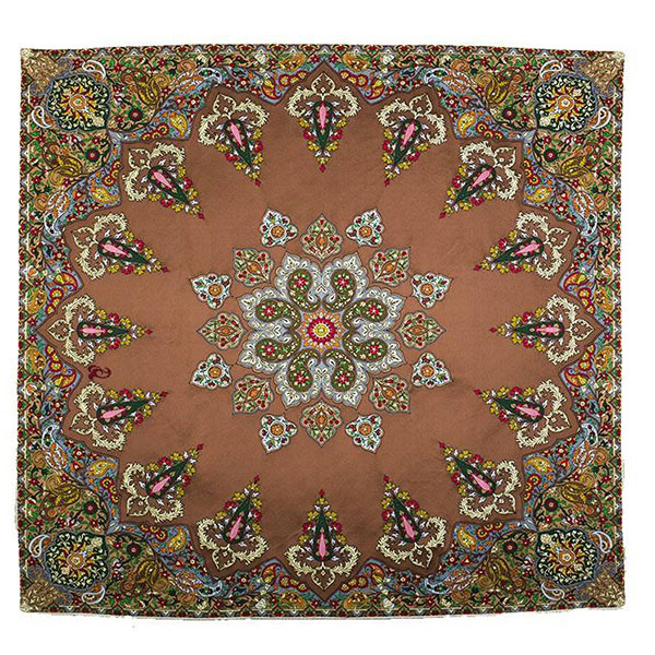 رومیزی ترمه ابریشم عدل کشمیر طرح سرو سایز 100x100 سانتی متر