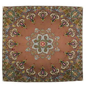 رومیزی ترمه ابریشم عدل کشمیر طرح سرو سایز 100x100 سانتی متر