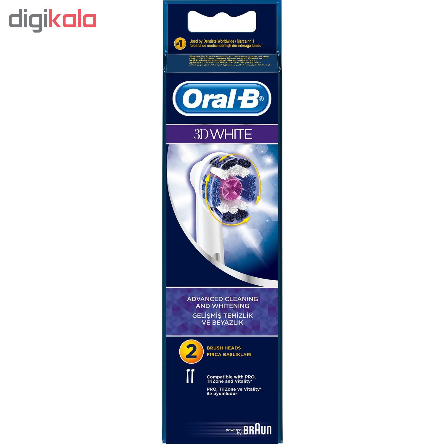 سری یدک مسواک برقی اورال-بی مدل Brush Heads 3D White بسته 2 عددی