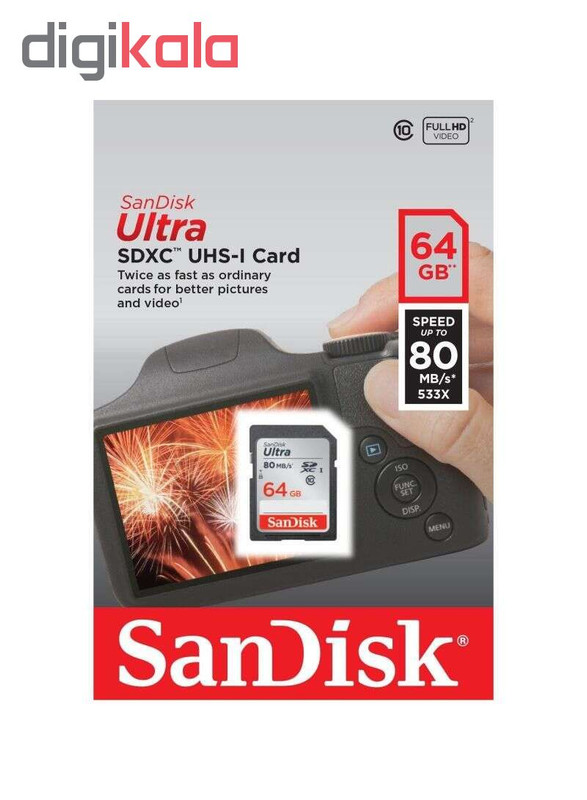کارت حافظه SDXC سن دیسک مدل Ultra UHS-I کلاس 10 استاندارد UHS-I سرعت 80MBs ظرفیت 64 گیگابایت