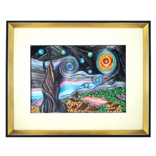 تابلو ملیله کاغذی طرح شب پر ستاره کد 1