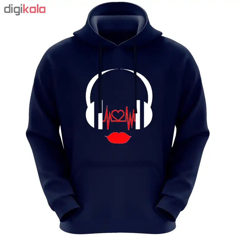 هودی زنانه طرح هدفون و لب کد FG100 رنگ سرمه ای