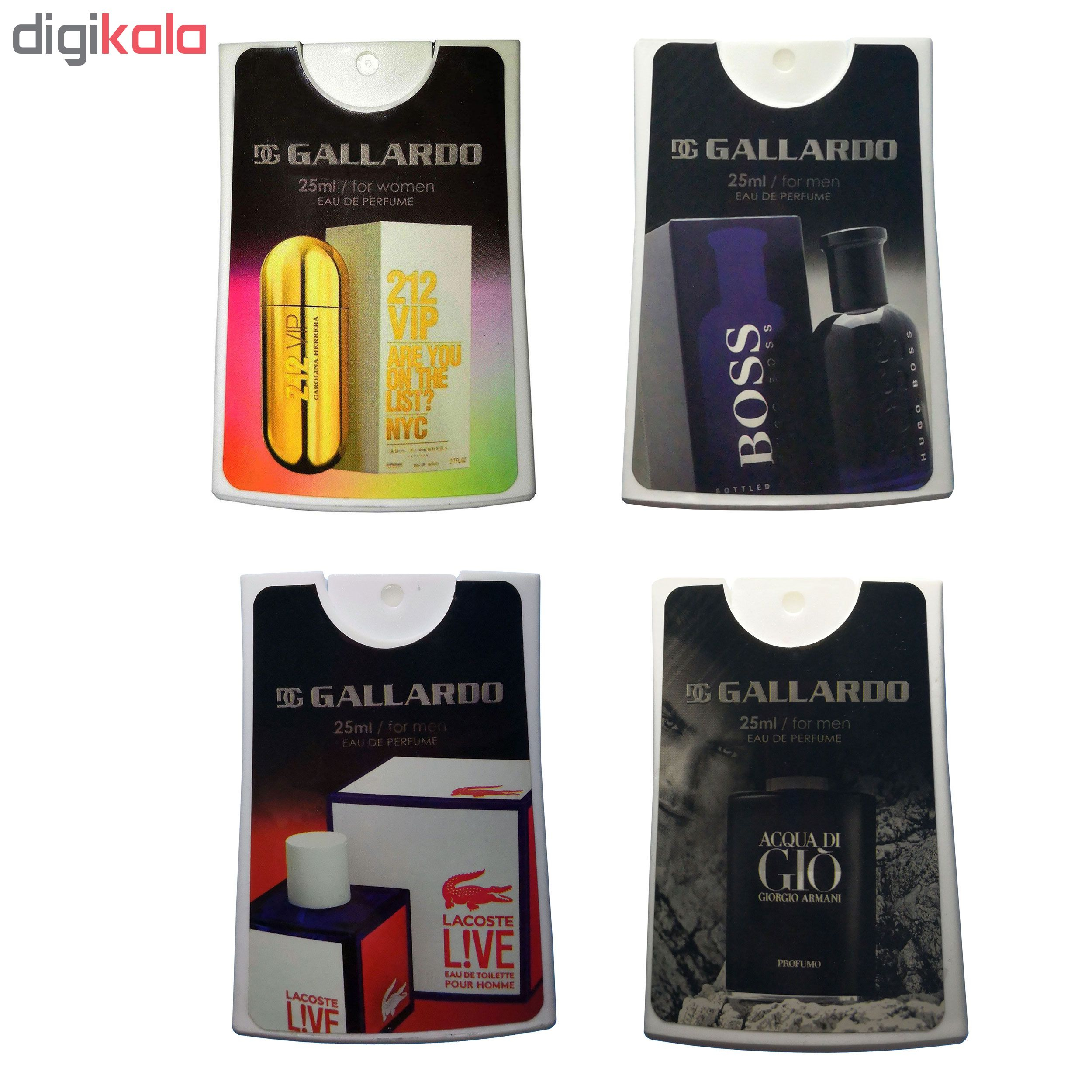 عطر جیبی گالاردو مدل A4 حجم 25 میلی لیتر مجموعه 4 عددی