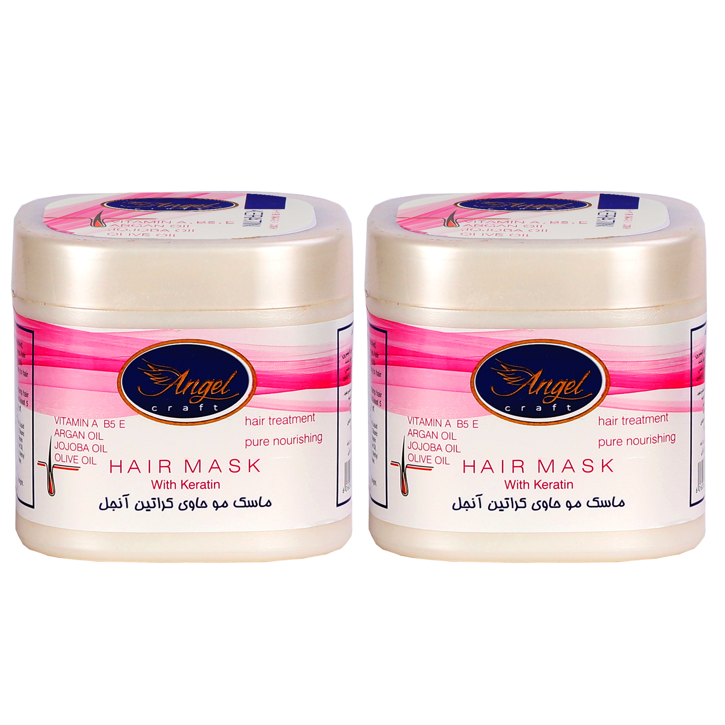 ماسک مو انجل کرفت مدل KERATIN کد 01 حجم 500 میلی لیتر مجموعه 2 عددی