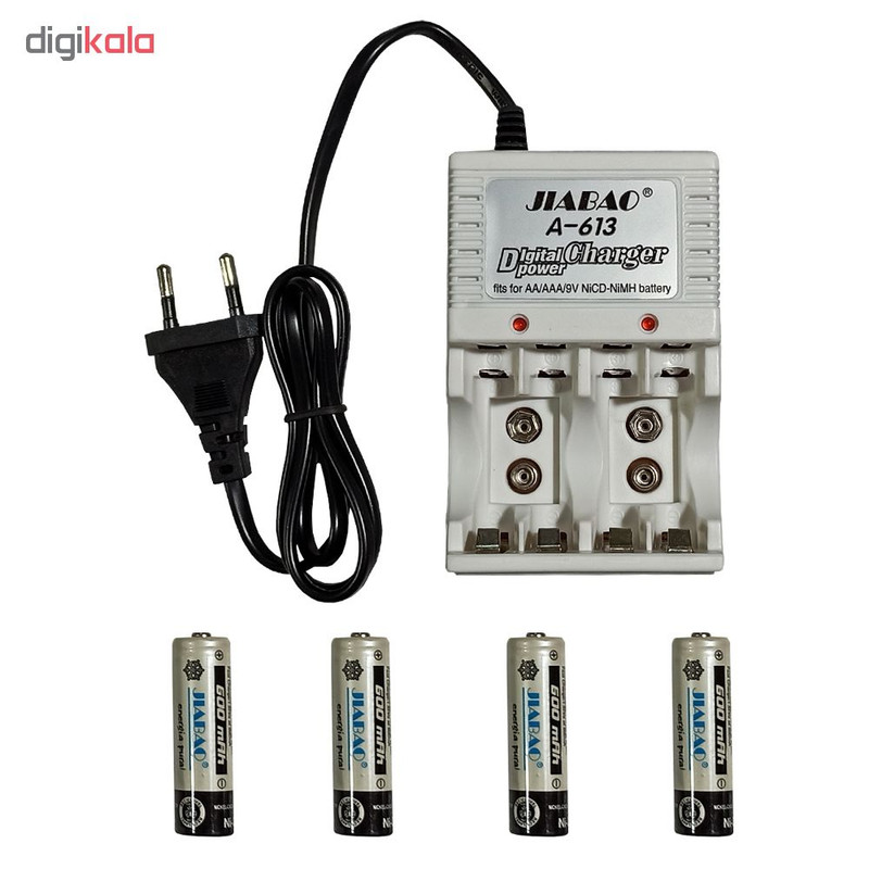 شارژر باتری جیابائو مدل A_613 همراه با چهار عدد باتری قلمی شارژی
