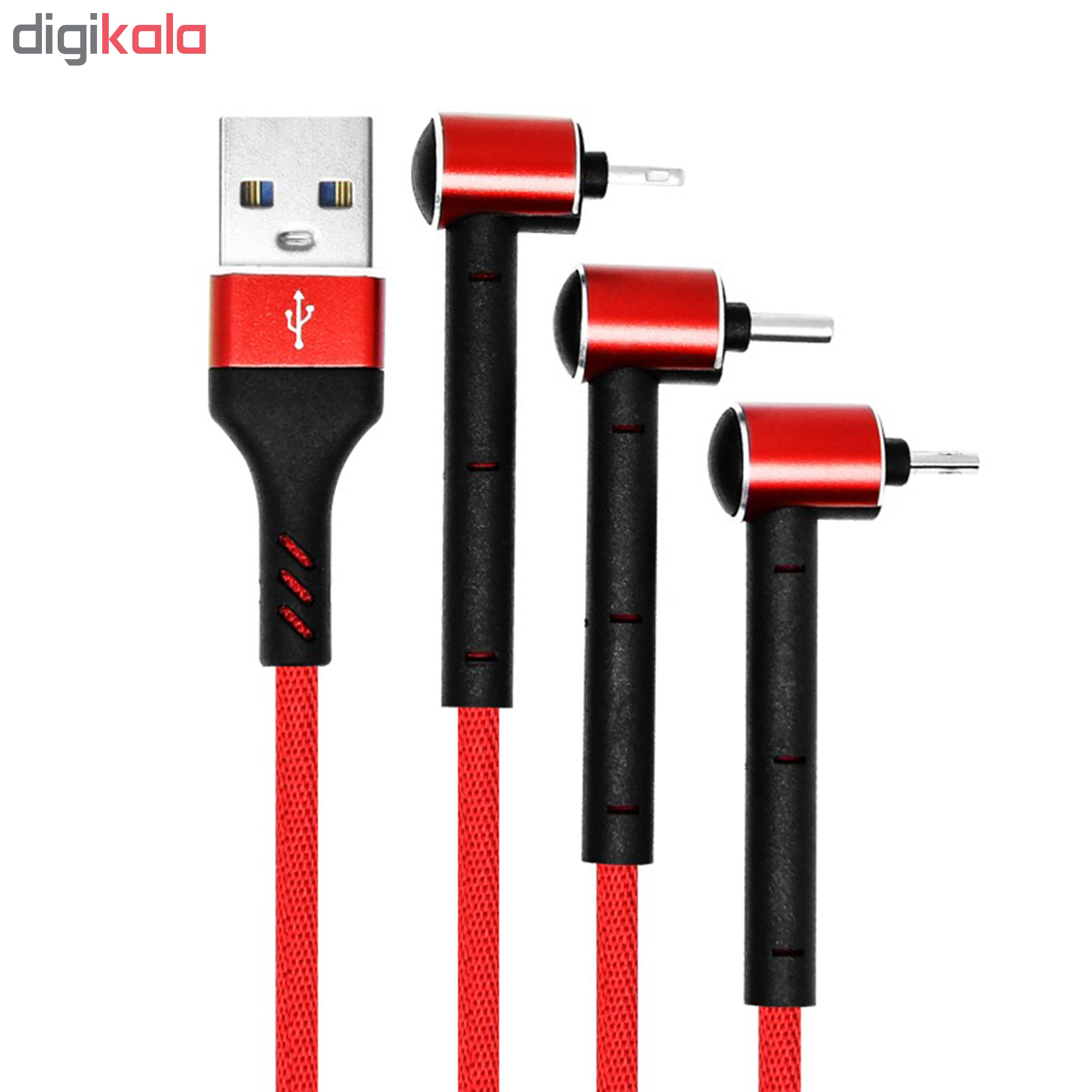 کابل تبدیل USB به MicroUSB/Lightning/USB-C تسکو مدل TC A100 طول 1.2 متر