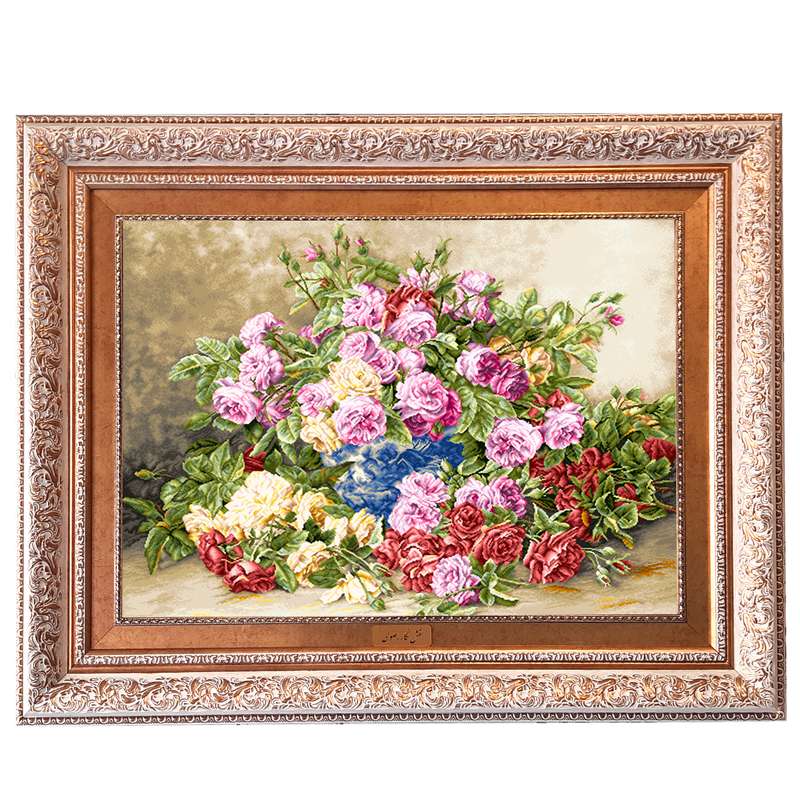 تابلو فرش ماشینی نقش نگار رضوی طرح گل کد 2210G تابلو فرش ماشینی نقش نگار رضوی طرح گل کد 2210G