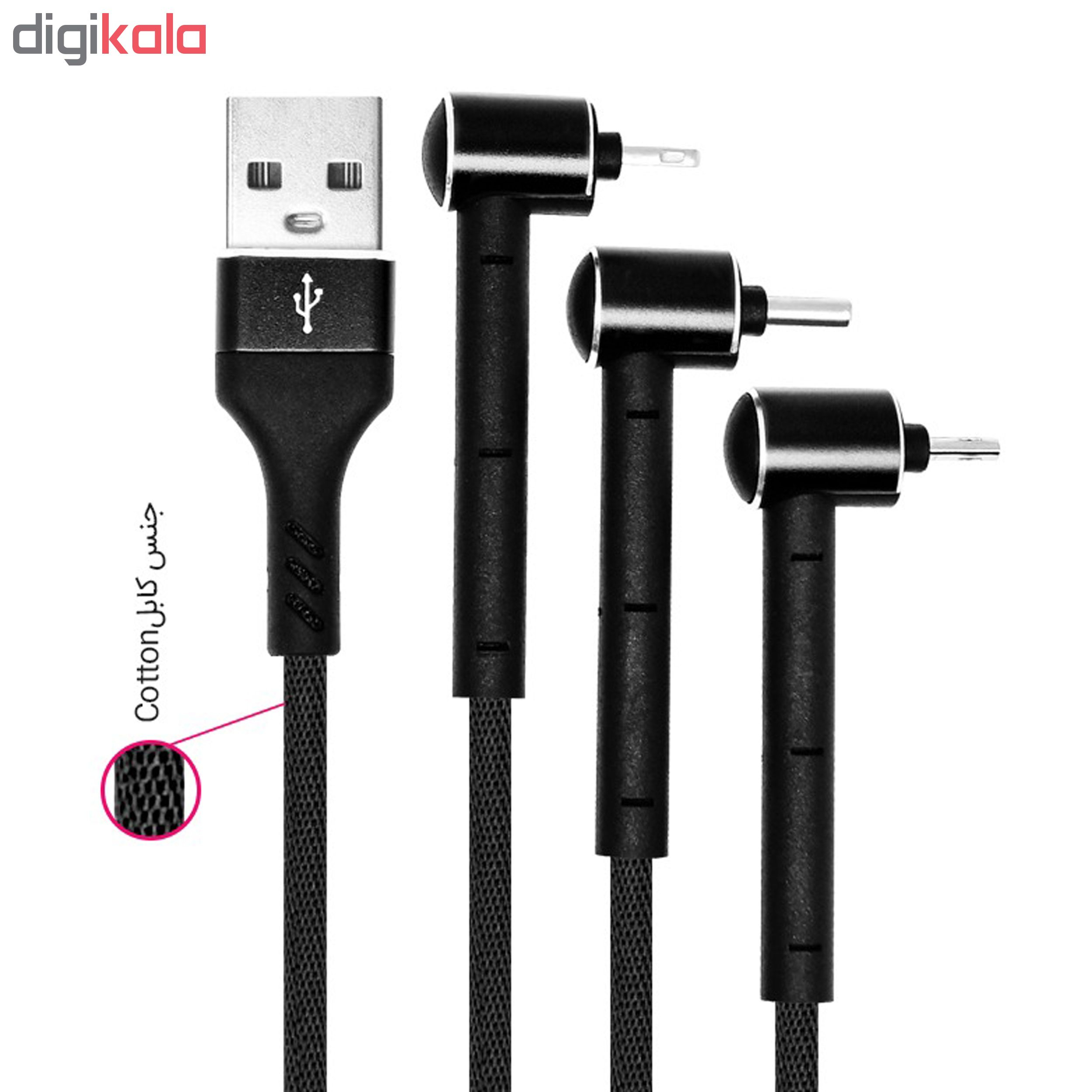 کابل تبدیل USB به MicroUSB/Lightning/USB-C تسکو مدل TC A100 طول 1.2 متر