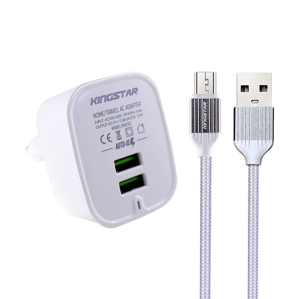 شارژر دیواری کینگ استار مدل  KW152 A  به همراه کابل تبدیل microUSB