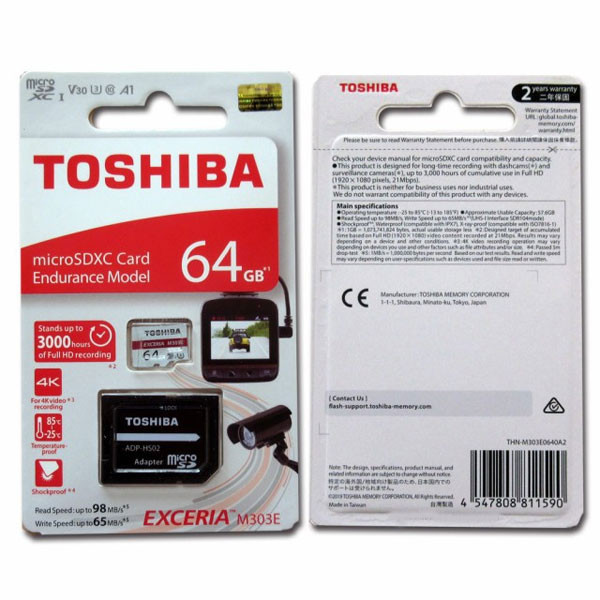 کارت حافظه microSDXC توشیبا مدل EXCERIA M303E کلاس 10 استاندارد UHS-3 سرعت 98MBps ظرفیت 64 گیگابایت
