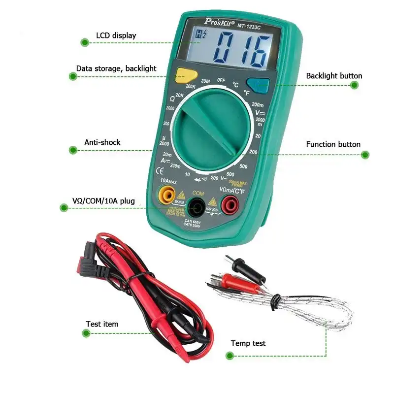 مولتی متر دیجیتال پروسکیت مدل MT-1233C