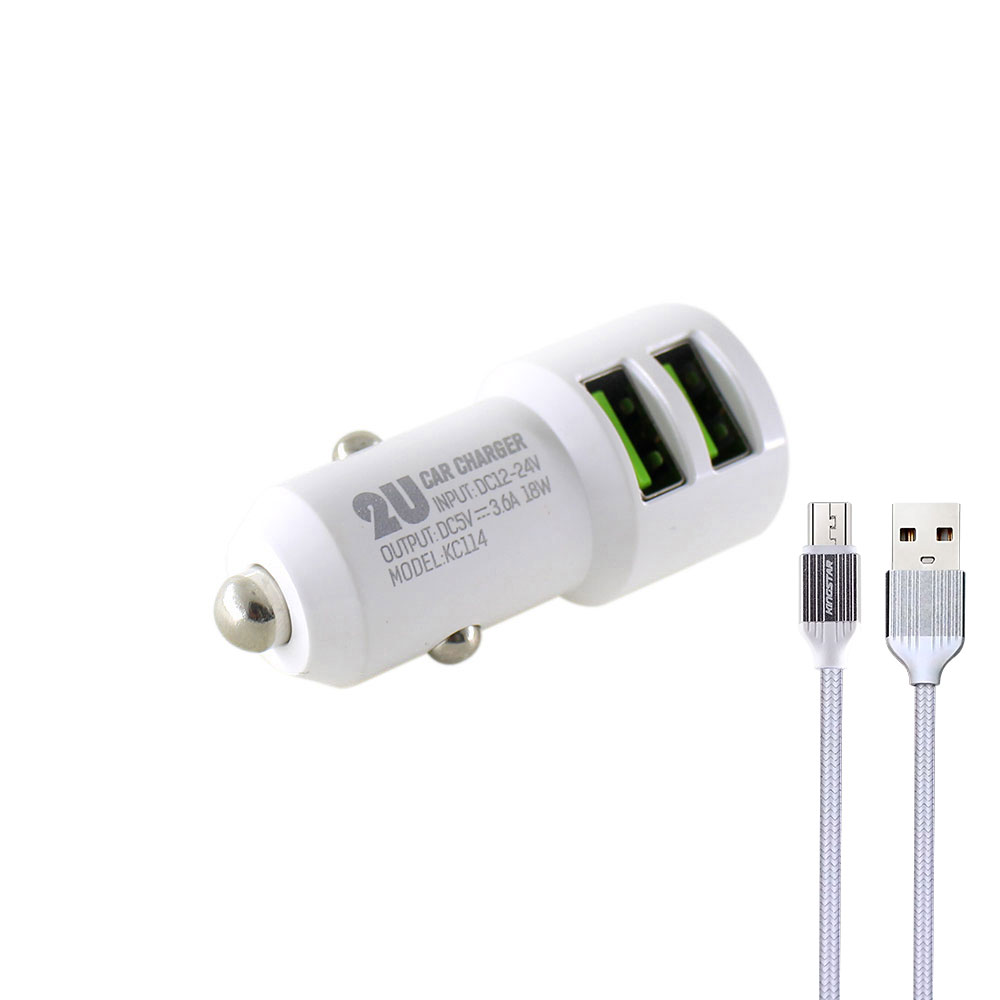 شارژر فندکی کینگ استار مدل KC114 A  به همراه کابل تبدیل MicroUSB