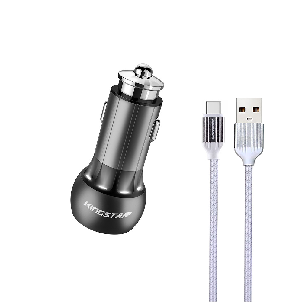 شارژر فندکی کینگ استار مدل K503 QC به همراه کابل تبدیل USB-C