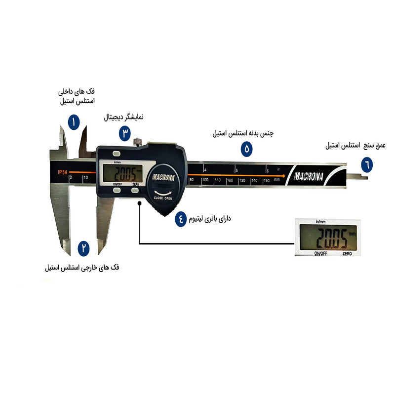 کولیس دیجیتال ماکرونا کد 300 گستره 300-0 میلیمتر کولیس دیجیتال ماکرونا کد 300 گستره 300-0 میلیمتر