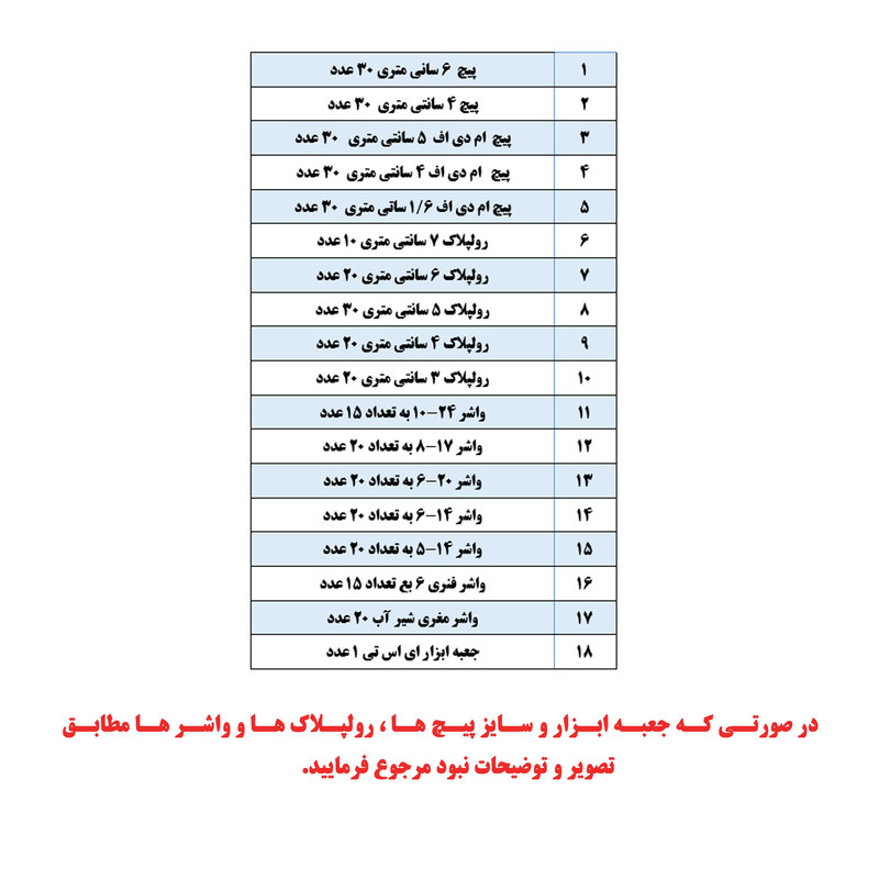 مجموعه 380 عددی پیچ و رولپلاک و واشر مدل AST380