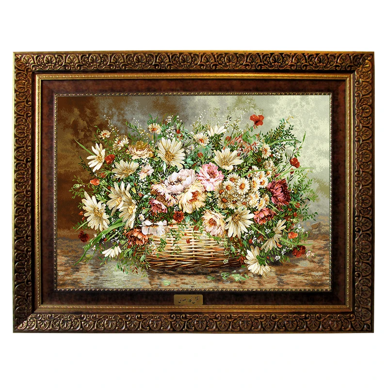 تابلو فرش ماشینی نقش نگار رضوی طرح گل کد 2416C