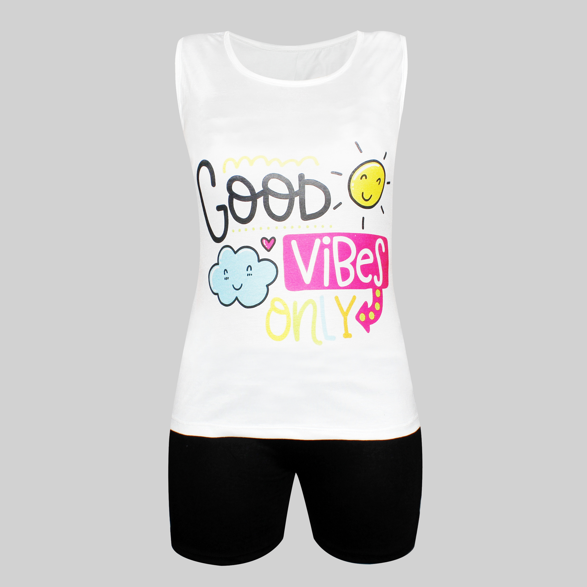 ست تاپ و شلوارک زنانه مدل Good Vibes کد 1075-002
