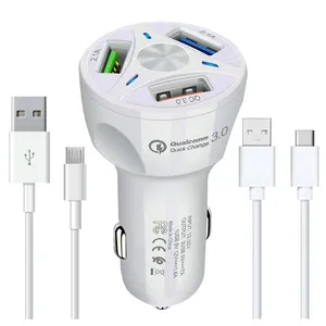 شارژر فندکی دبلیو پلاس مدل C-01  به همراه کابل تبدیل microUSB و کابل تبدیل USB-C