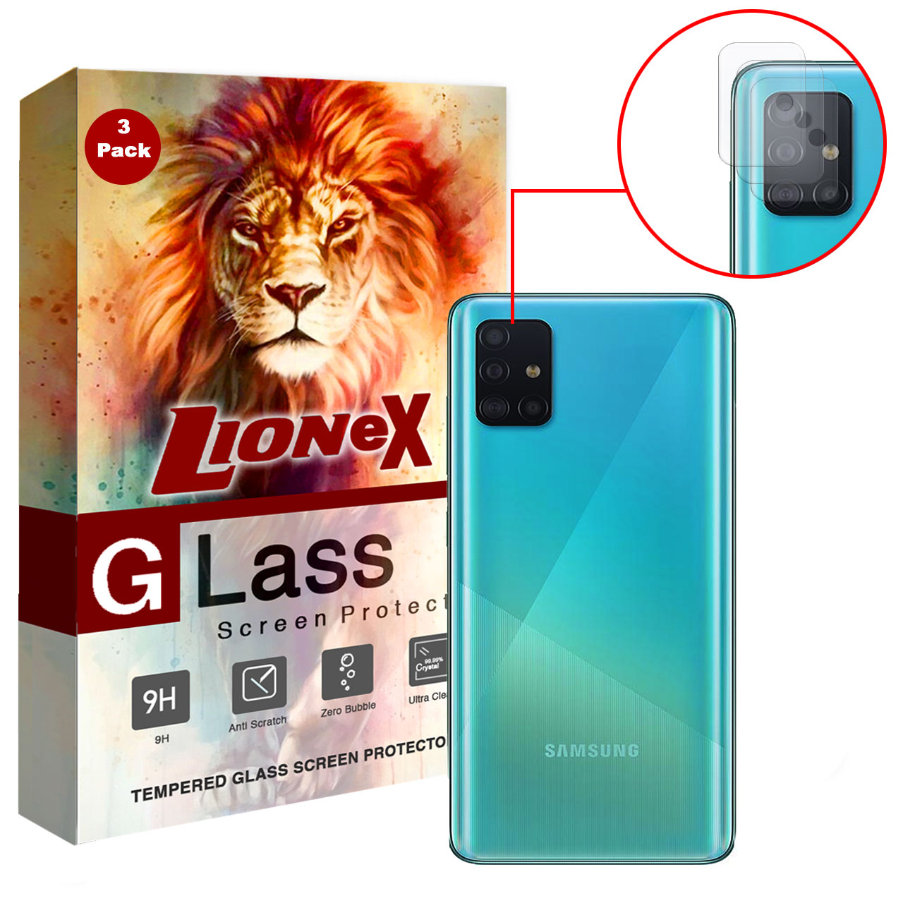 محافظ لنز دوربین لایونکس مدل UTFS مناسب برای گوشی موبایل سامسونگ Galaxy A71 بسته سه عددی