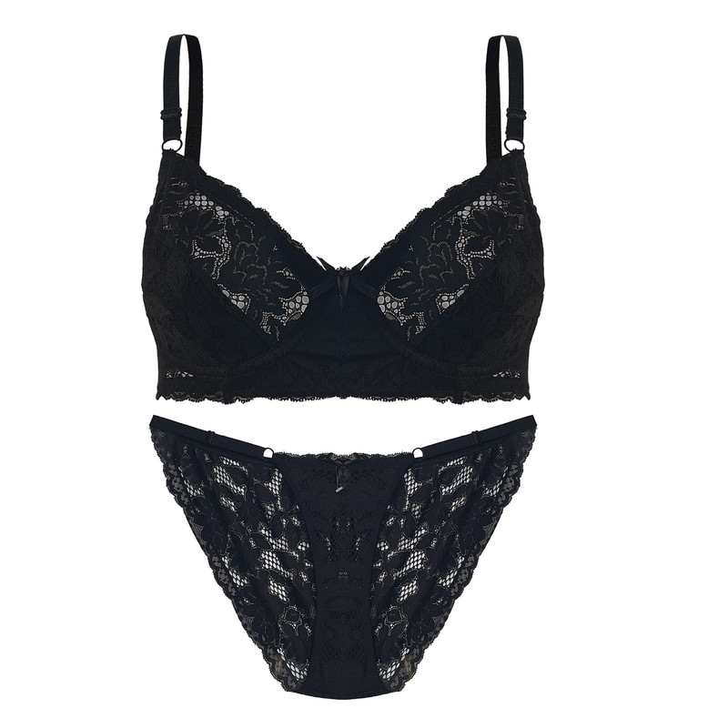 ست شورت و سوتین زنانه مدل توری فنردار کد J9819 رنگ مشکی
