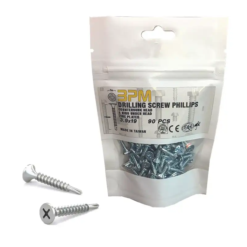 پیچ سر تخت مته دار مدل bpm-19C3.9 بسته 90 عددی