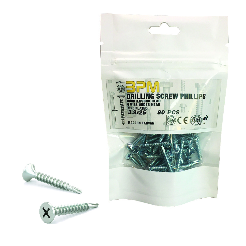 پیچ سر تخت مته دار مدل bpm-25C3.9 بسته 80 عددی