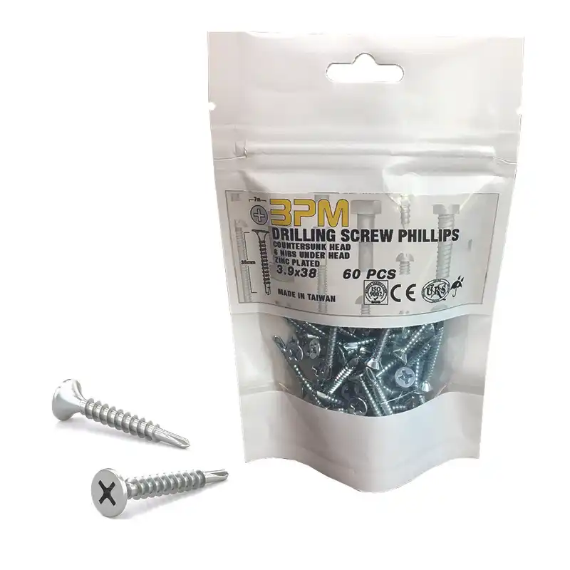 پیچ سر تخت مته دار مدل bpm-38C3.9 بسته 60 عددی