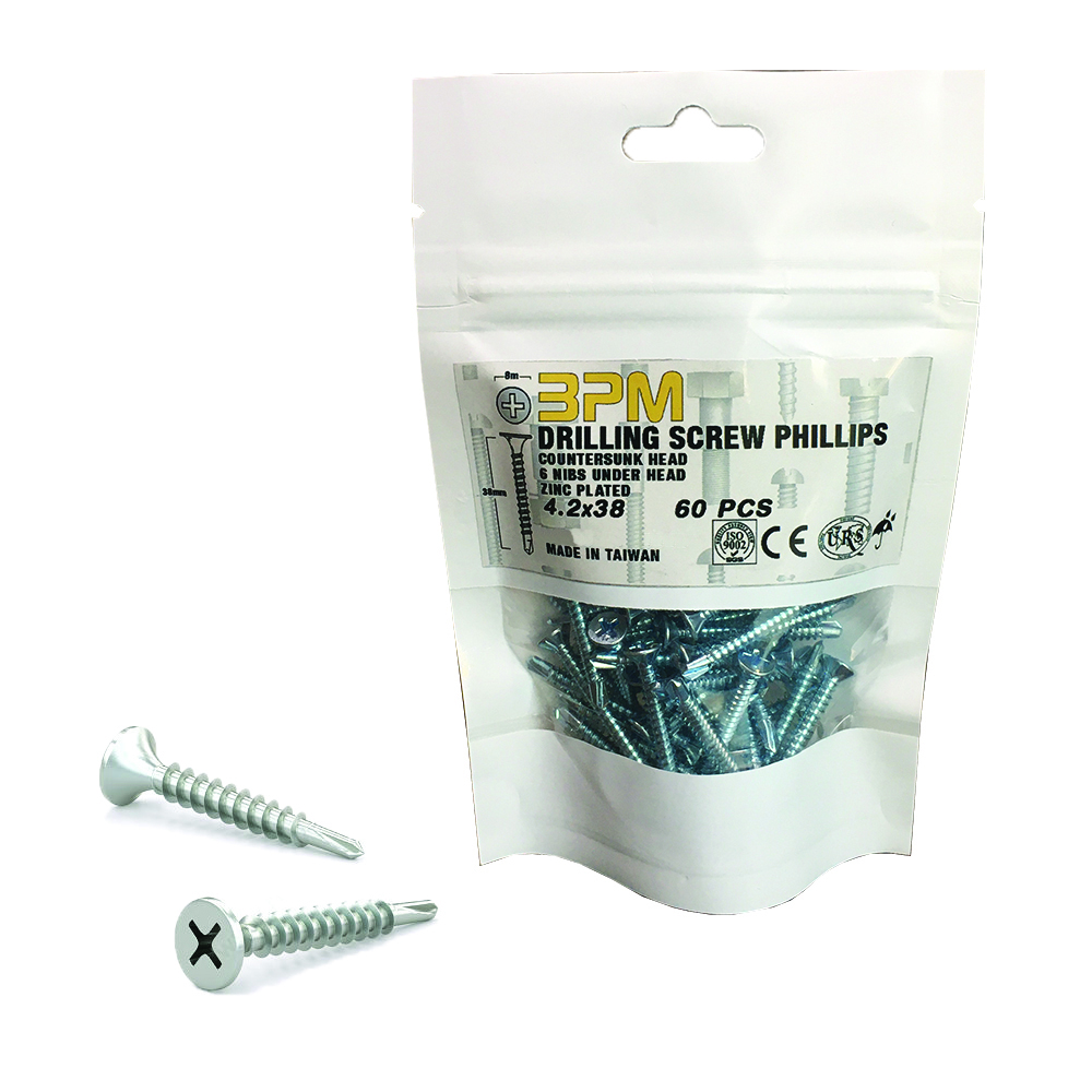 پیچ سر تخت مته ای مدل bpm-38C4.2 بسته 60 عددی