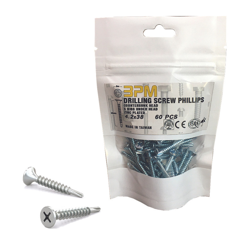 پیچ سر تخت مته ای مدل bpm-38C4.2 بسته 60 عددی