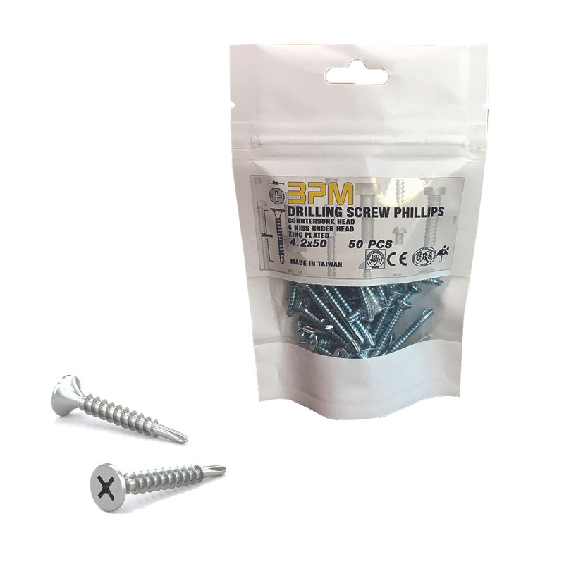 پیچ سر تخت مته دار مدل bpm-50C4.2 بسته 50 عددی