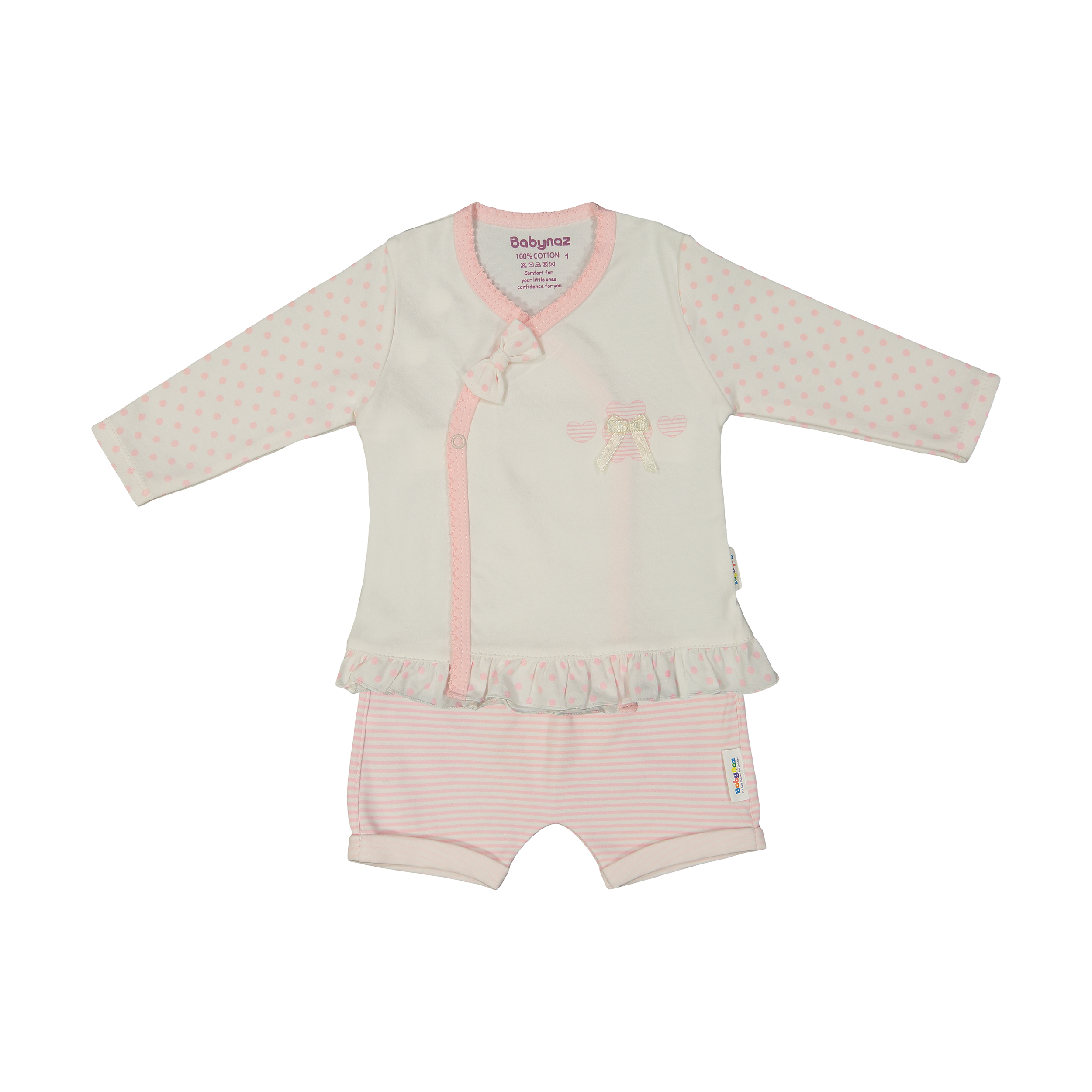 ست بلوز و شلوارک نوزادی بی بی ناز مدل 1501469-0185