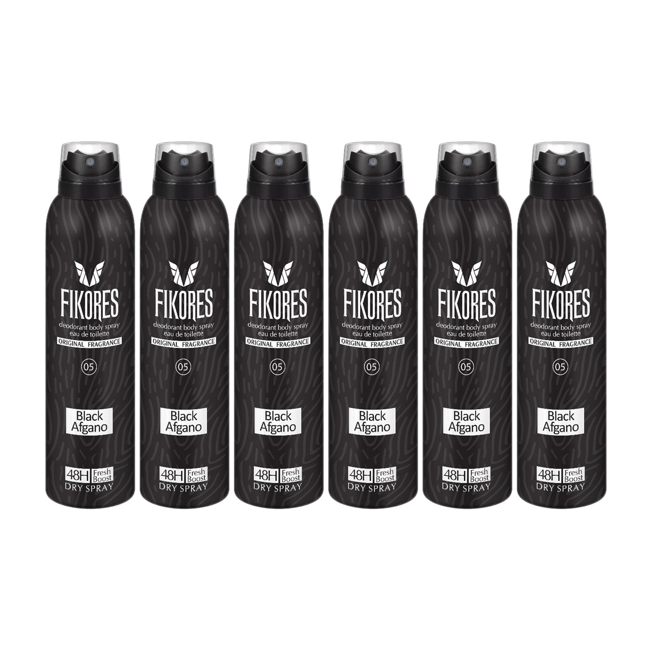 اسپری خوشبوکننده بدن مردانه فیکورس مدل black afgano حجم 200 میلی لیتر مجموعه 6 عددی