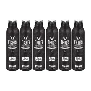اسپری خوشبوکننده بدن مردانه فیکورس مدل black afgano حجم 200 میلی لیتر مجموعه 6 عددی