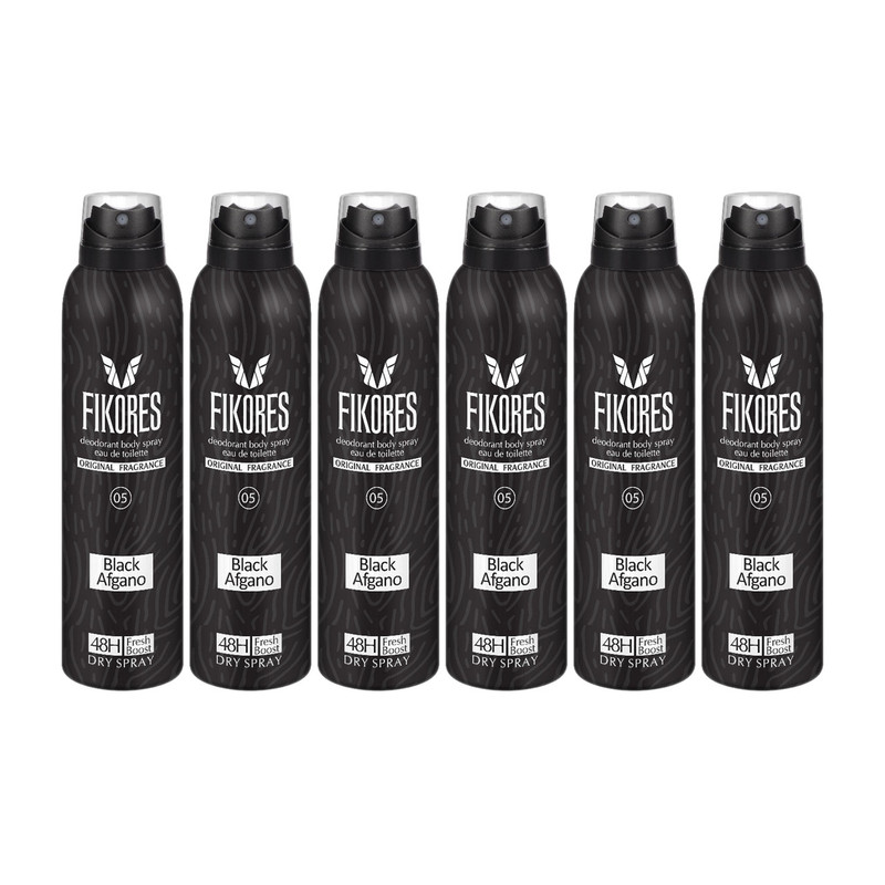 اسپری خوشبوکننده بدن مردانه فیکورس مدل black afgano حجم 200 میلی لیتر مجموعه 6 عددی